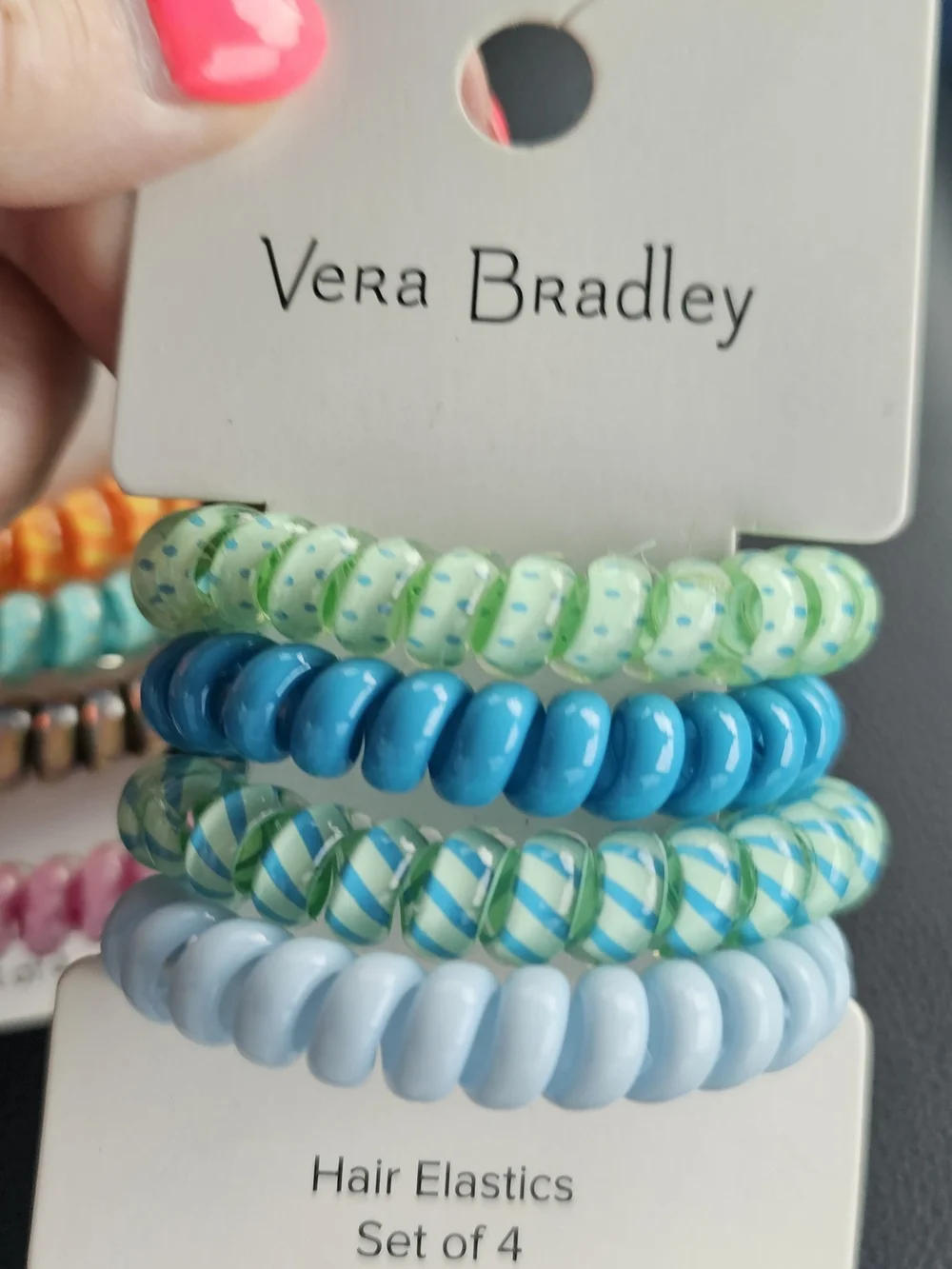 Vera Bradley Assorted Spiral Hair Coils in Orange, Turquoise, Pink & Mint - Set